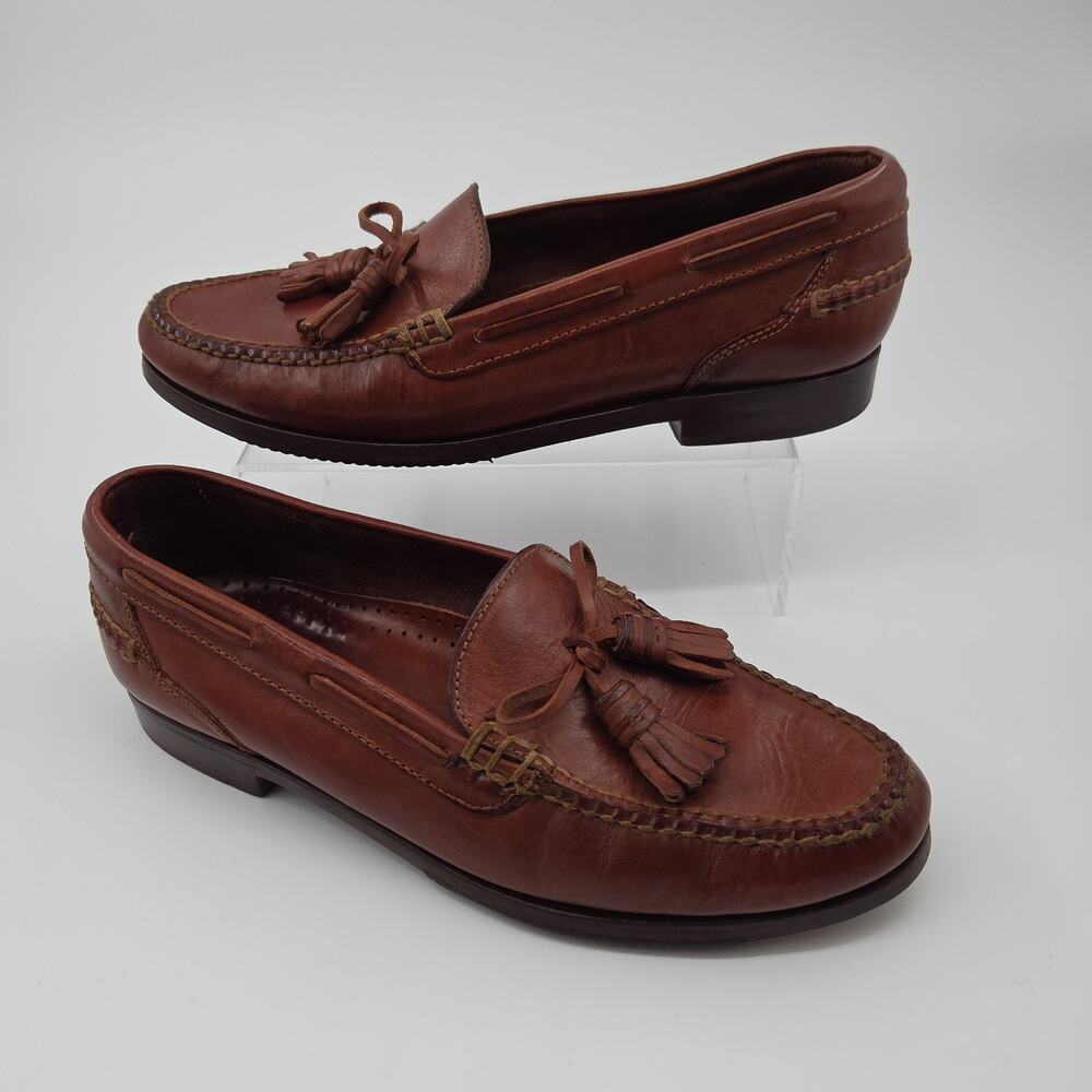 Vtg Cole Haan Country Kiltie Tassel Leather Loafers Tan Brown Men 9.5 Brazil 90s